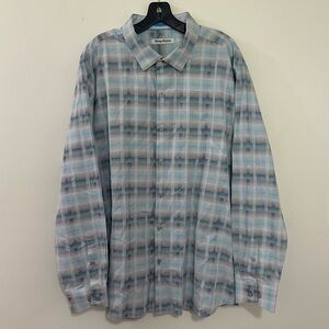 Tommy Bahama Blue Plaid Long Sleeve Button shirt, Men's XXL Silk Cotton‎ Blend